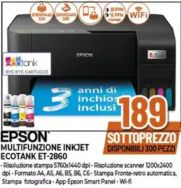 Expert EPSON MULTIFUNZIONE INKJET ECOTANK ET-2860 offerta