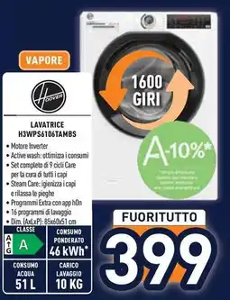 Unieuro HOOVER LAVATRICE H3WPS6106TAMBS offerta