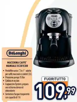 Unieuro DeLonghi MACCHINA CAFFE' MANUALE EC201CDB offerta