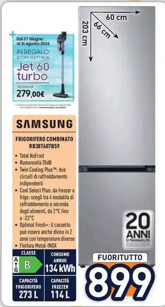 Unieuro SAMSUNG FRIGORIFERO COMBINATO RB38T607BS9 offerta