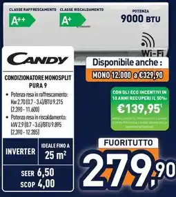 Unieuro CANDY CONDIZIONATORE MONOSPLIT PURA 9 offerta
