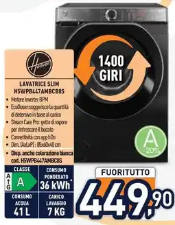 Unieuro HOOVER LAVATRICE SLIM H5WPB447AMBCB8S offerta