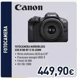 Unieuro Canon FOTOCAMERA MIRRORLESS EOS R100 RF-S 18-45MM offerta