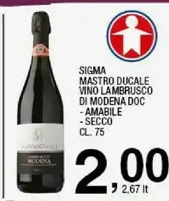 Ok Sigma Sigma mastro ducale vino lambrusco di modena doc - amabile offerta