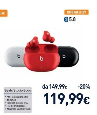 Unieuro By dr. dre studio buds true wireless bluetooth nero offerta