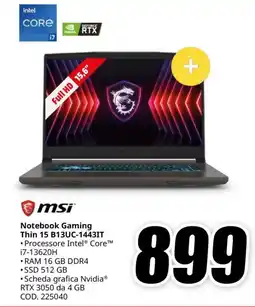 MediaWorld msi Notebook Gaming Thin 15 B13UC-1443IT offerta
