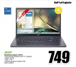 MediaWorld acer Notebook Aspire 5 A515 offerta