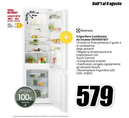 MediaWorld Electrolux Frigorifero Combinato da incasso ENT6NE18S1 offerta