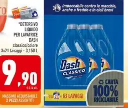 Conad DETERSIVO LIQUIDO PER LAVATRICE DASH classico/colore 3x21 lavaggi - 3,150 L offerta
