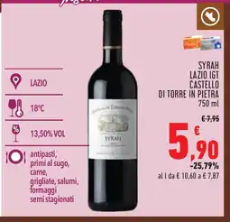 Conad SYRAH LAZIO IGT CASTELLO DI TORRE IN PIETRA 750 ml offerta
