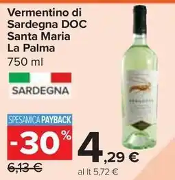 Carrefour Market Vermentino di Sardegna DOC Santa Maria La Palma offerta