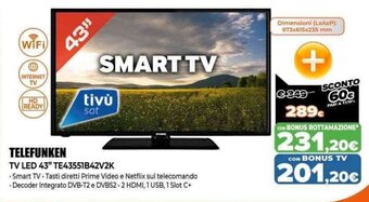 Expert Telefunken TV LED 43" TE43551B42V2K offerta