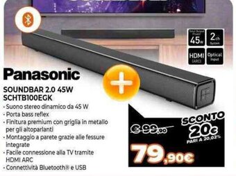 Expert Panasonic Soundbar 2.0 45W SCHTB100EGK offerta