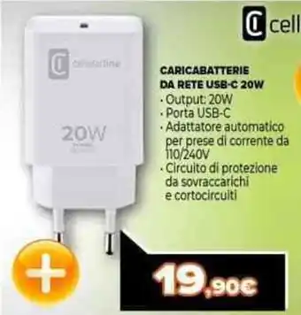 Expert Cellularline Caricabatterie da Rete USB-C 20W offerta