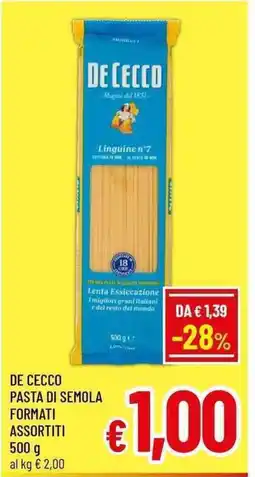 A&O DE CECCO PASTA DI SEMOLA FORMATI ASSORTITI 500 g offerta