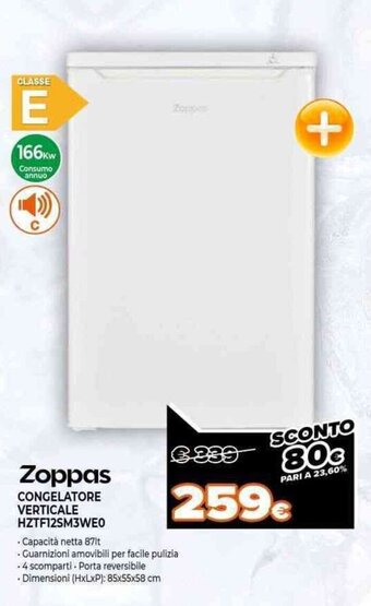 Expert Zoppas Congelatore Verticale HZTF12SM3WE0 offerta