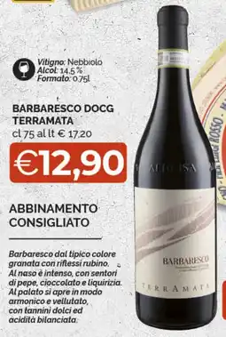 BARBARESCO DOCG TERRAMATA cl 75 ABBINAMENTO CONSIGLIATO