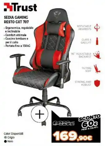 Expert Trust Sedia Gaming Resto GXT 707 offerta
