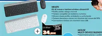 Expert Logitech MK470 Kit di mouse e tastiera wireless ultrasottili offerta