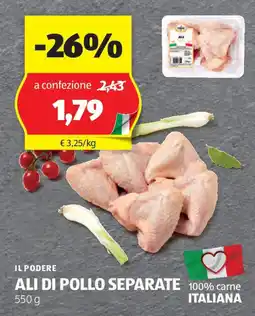 ALDI IL PODERE ALI DI POLLO SEPARATE 550 g offerta