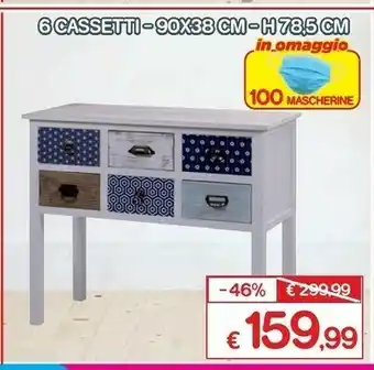 Satur Japan mobiletti in legno e mdf 6 cassetti- 90x38 cm -h78,5 offerta