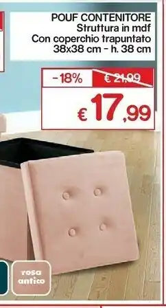 Satur Pouf contenitore struttura in mdf con coperchio trapuntato offerta