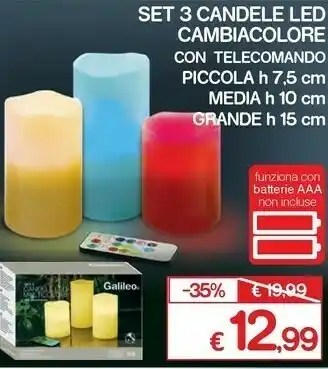 Satur Set 3 candele cambiacolore offerta