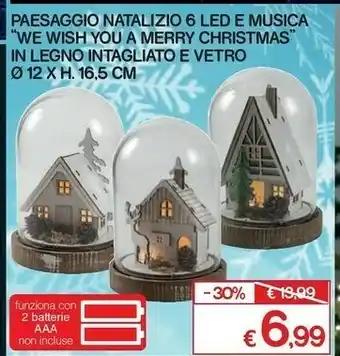 Satur Paesaggio natalizio 6 led e musica we wish you a merry christmas in legno intagliato e vetro offerta