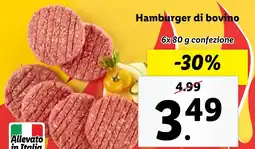Lidl Hamburger di bovino 6x80 g confezione offerta