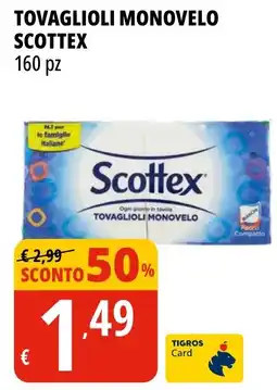 Tigros TOVAGLIOLI MONOVELO SCOTTEX 160 pz offerta