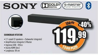 Unieuro Htsf200, soundbar singola a 2.1 canali con bluetooth offerta
