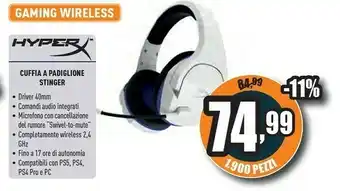 Unieuro Hyperx cuffia a padiglione stinger offerta
