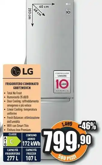 Unieuro Frigorifero combinato gbb72msvcn offerta