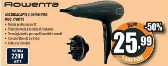 Unieuro Cv8740f0 infini pro asciugacapelli con motore professionale ac, con 2 concentratori e 1 diffusore, 2200 w offerta