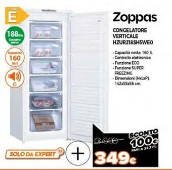 Expert Zoppas Congelatore Verticale HZUR218SH5WE0 offerta