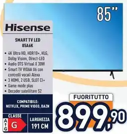 Unieuro Hisense SMART TV LED 85A6K offerta