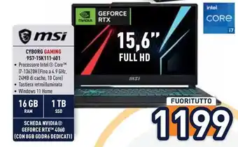 Unieuro msi CYBORG GAMING 957-15K111-601 offerta