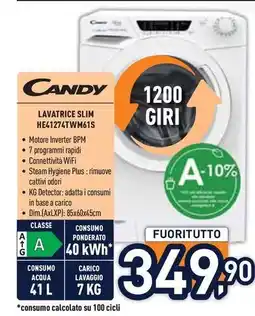 Unieuro CANDY LAVATRICE SLIM HE41274TWM61S offerta