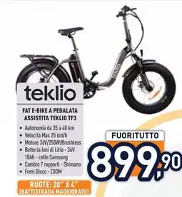 Unieuro teklio FAT E-BIKE A PEDALATA ASSISTITA TEKLIO TF3 offerta