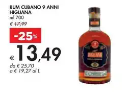 Bennet RUM CUBANO 9 ANNI HIGUANA ml 700 offerta