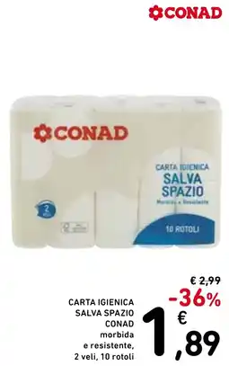 Spazio Conad CARTA IGIENICA SALVA SPAZIO CONAD morbida e resistente, 2 veli, 10 rotoli offerta