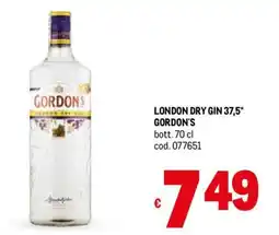 LONDON DRY GIN 37,5° GORDON'S bott. 70 cl