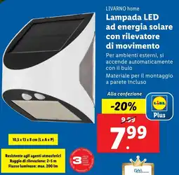 Lidl LIVARNO home Lampada LED ad energia solare con rilevatore offerta