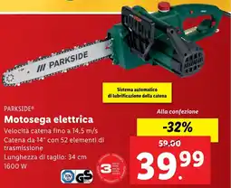 Lidl PARKSIDE® Motosega elettrica Velocità catena fino a 14,5 m/s 1600 W offerta