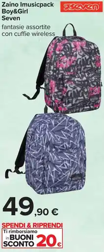 Carrefour Zaino Imusicpack Boy&Girl Seven fantasie assortite con cuffie wireless offerta