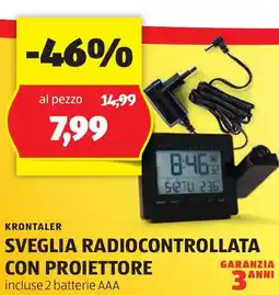 KRONTALER SVEGLIA RADIOCONTROLLATA CON PROIETTORE incluse 2 batterie AAA