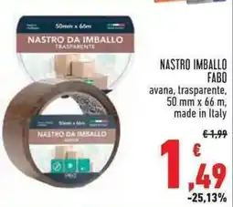 NASTRO IMBALLO FABO avana, trasparente, 50 mm x 66 m. made in Italy