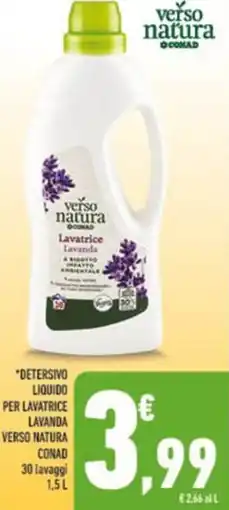 Conad *DETERSIVO LIQUIDO PER LAVATRICE LAVANDA VERSO NATURA CONAD 30 lavaggi offerta