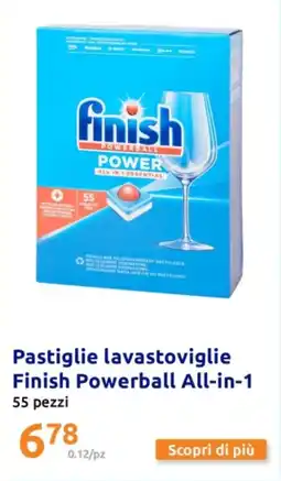 Action Pastiglie lavastoviglie Finish Powerball All-in-1 offerta