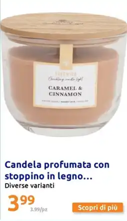 Action Candela profumata con stoppino in legno offerta